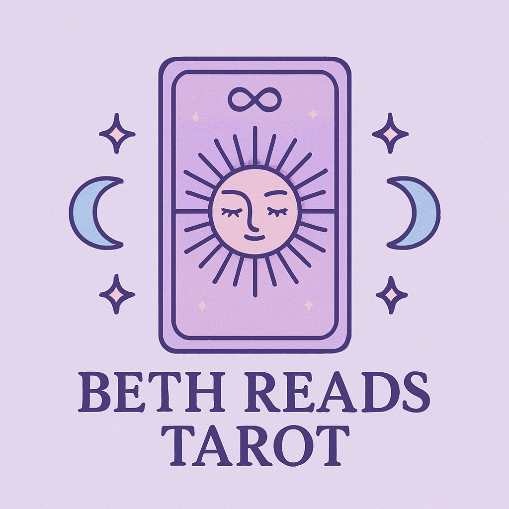 A purple graphic with a tarot card image and underneath it reads 'Beth Reads Tarot'